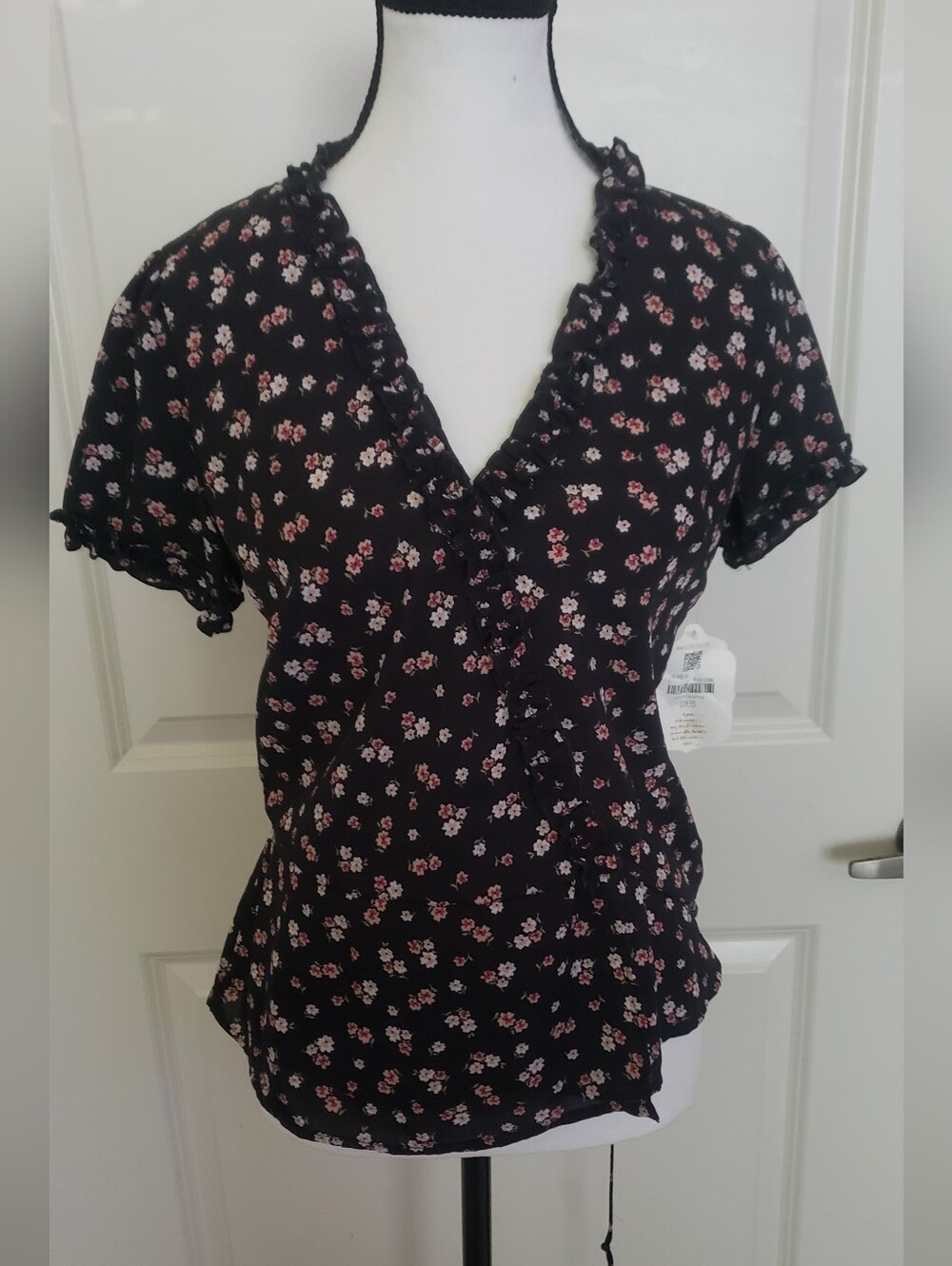 Altar'd State Black Floral Tied Blouse
